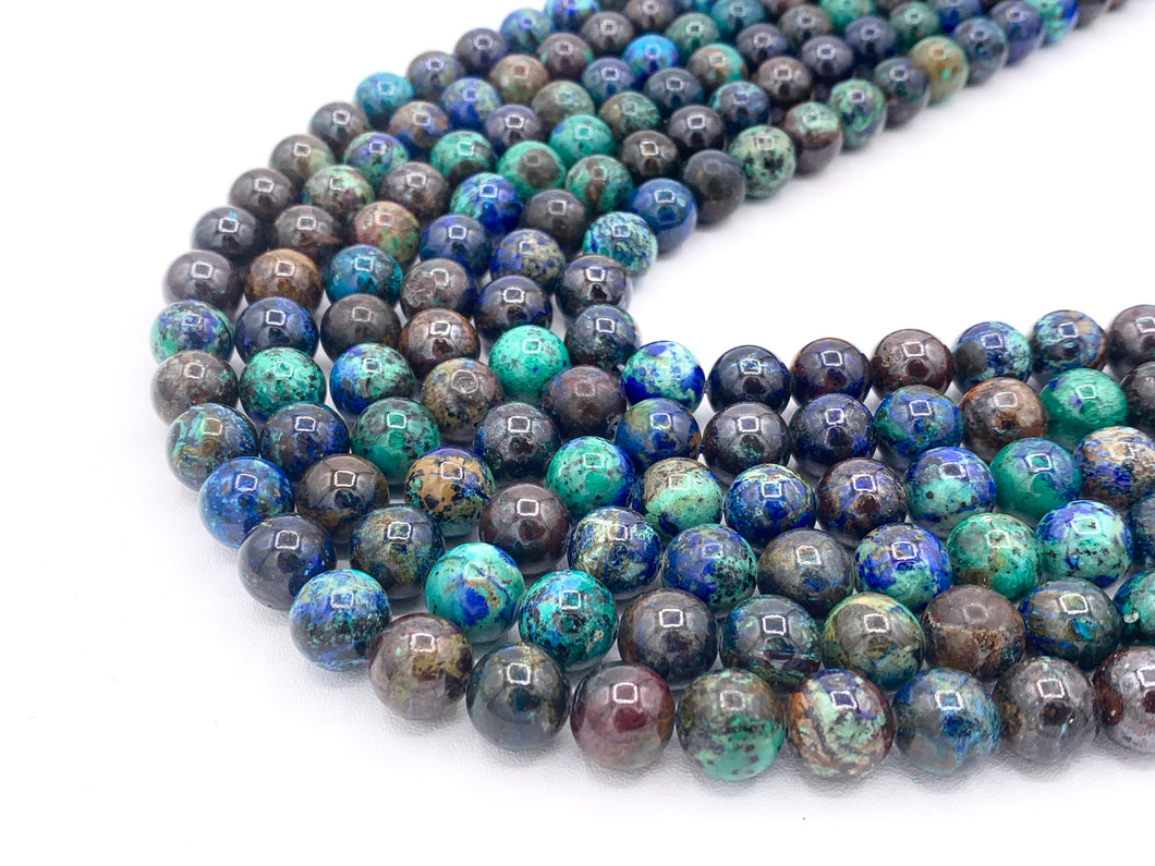 Grade AAA Natural Azurite Dark Blue Green Round Smooth Beads 6mm 8mm 10mm Around 15