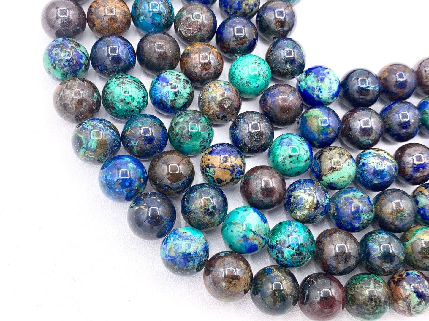 Grade AAA Natural Azurite Dark Blue Green Round Smooth Beads 6mm 8mm 10mm Around 15"