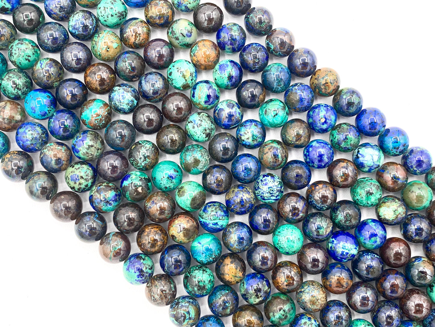 Grade AAA Natural Azurite Dark Blue Green Round Smooth Beads 6mm 8mm 10mm Around 15"