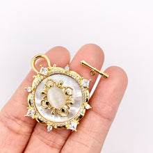 Load image into Gallery viewer, Large White Lip Shell Toggle/Pendant in 18K Gold Plated CZ Pave Jewelry Component 3 SETS

