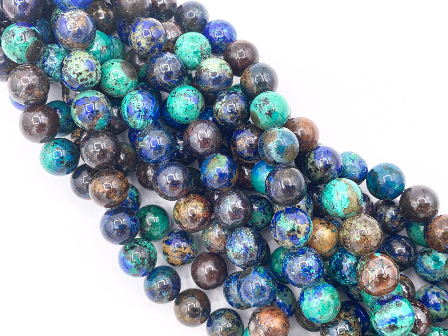 Grade AAA Natural Azurite Dark Blue Green Round Smooth Beads 6mm 8mm 10mm Around 15"