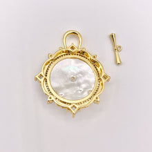 Load image into Gallery viewer, Large White Lip Shell Toggle/Pendant in 18K Gold Plated CZ Pave Jewelry Component 3 SETS
