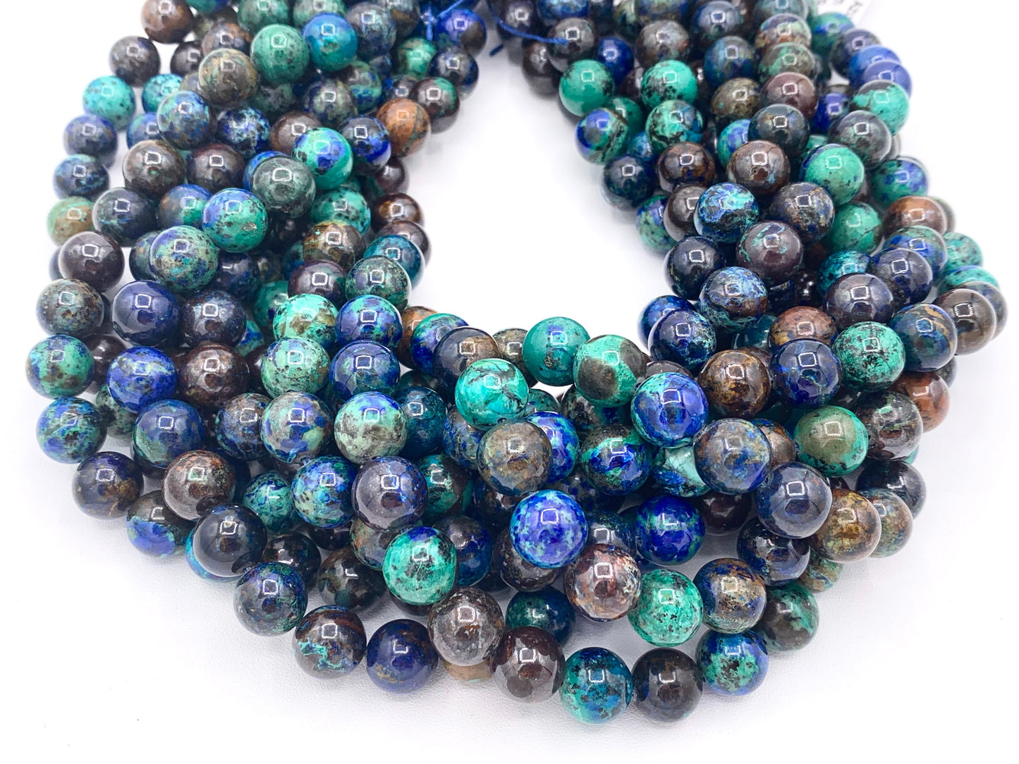 Grade AAA Natural Azurite Dark Blue Green Round Smooth Beads 6mm 8mm 10mm Around 15"