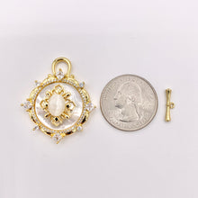 Load image into Gallery viewer, Large White Lip Shell Toggle/Pendant in 18K Gold Plated CZ Pave Jewelry Component 3 SETS
