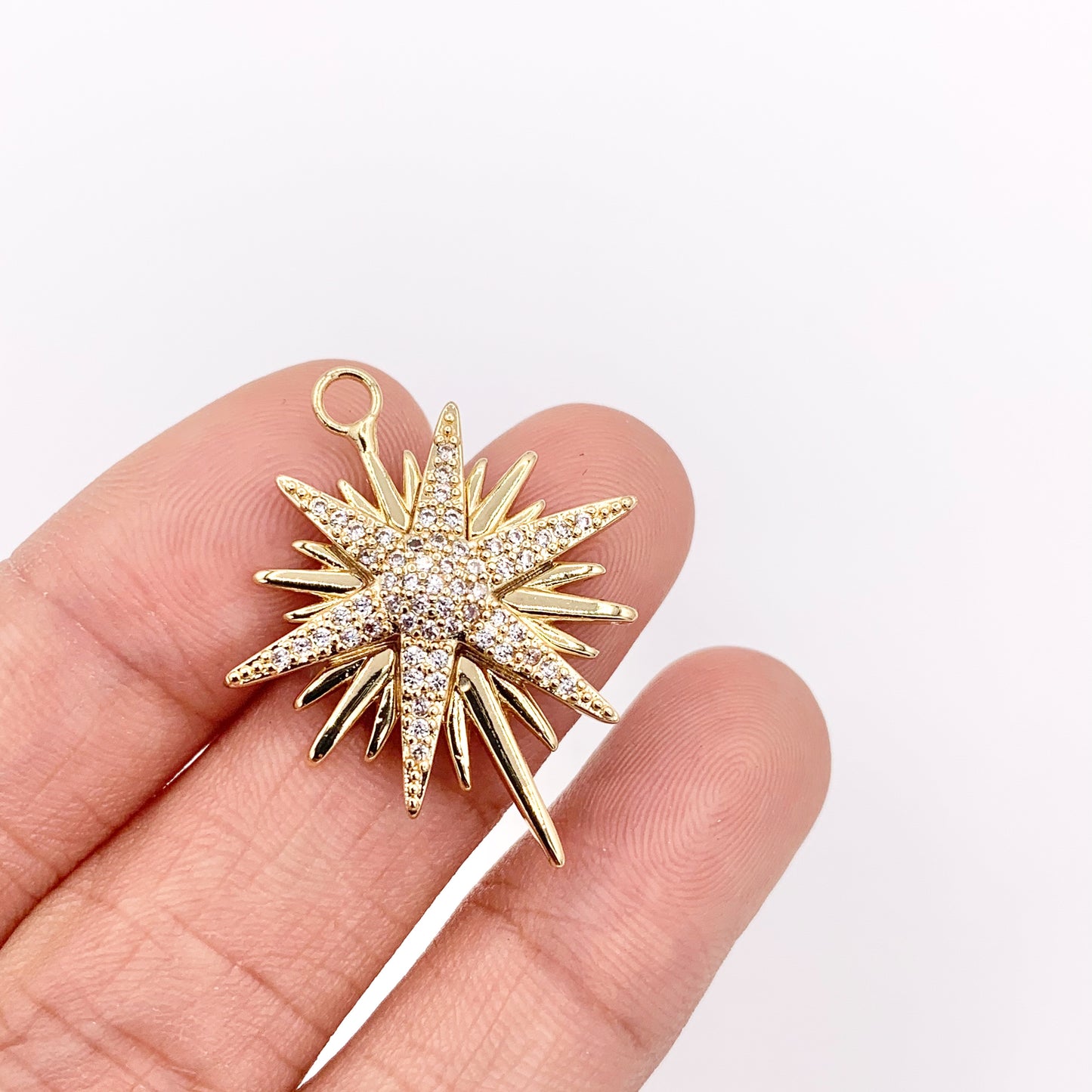Real Gold Plated 18K Micro CZ Starburst Pave Charm Over Brass 5 PCS