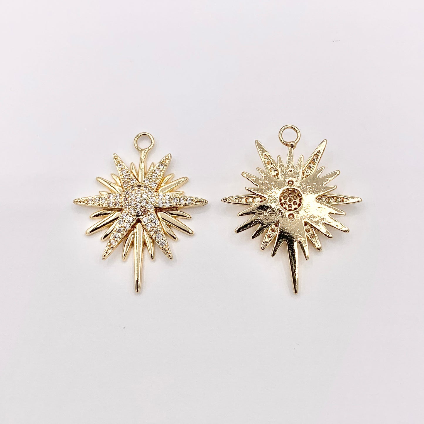 Real Gold Plated 18K Micro CZ Starburst Pave Charm Over Brass 5 PCS