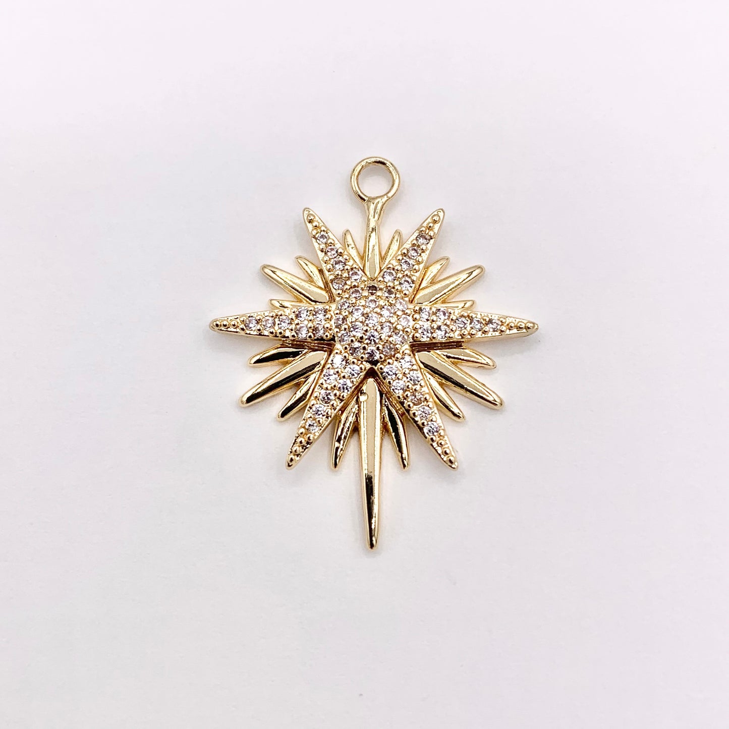 Real Gold Plated 18K Micro CZ Starburst Pave Charm Over Brass 5 PCS
