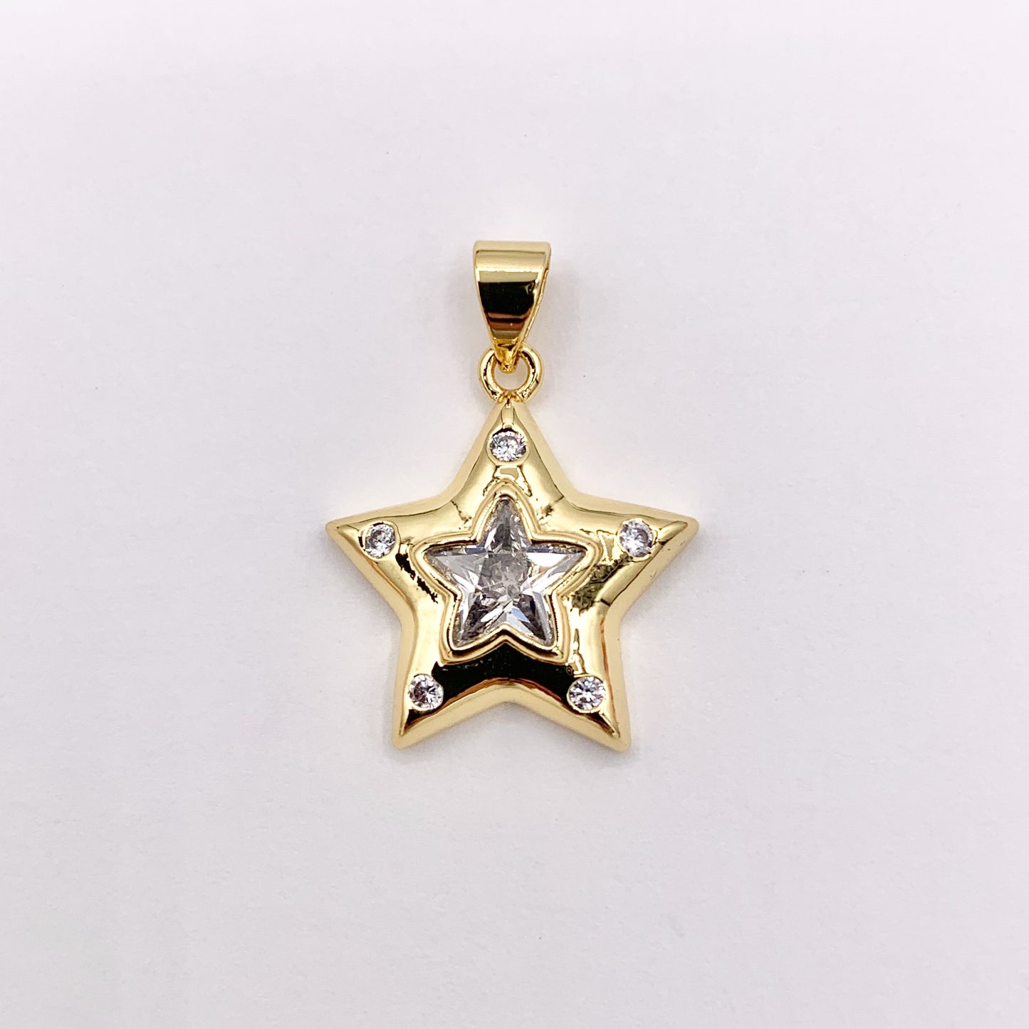 Cute CZ Pave Star Pendant in Real Gold 18K Plated Copper 8 PCS