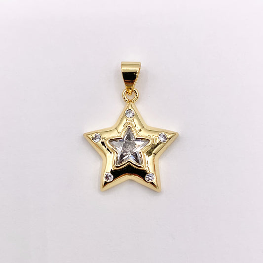 Cute CZ Pave Star Pendant in Real Gold 18K Plated Copper 8 PCS
