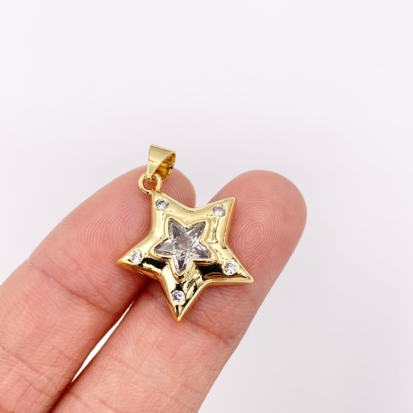 Cute CZ Pave Star Pendant in Real Gold 18K Plated Copper 8 PCS