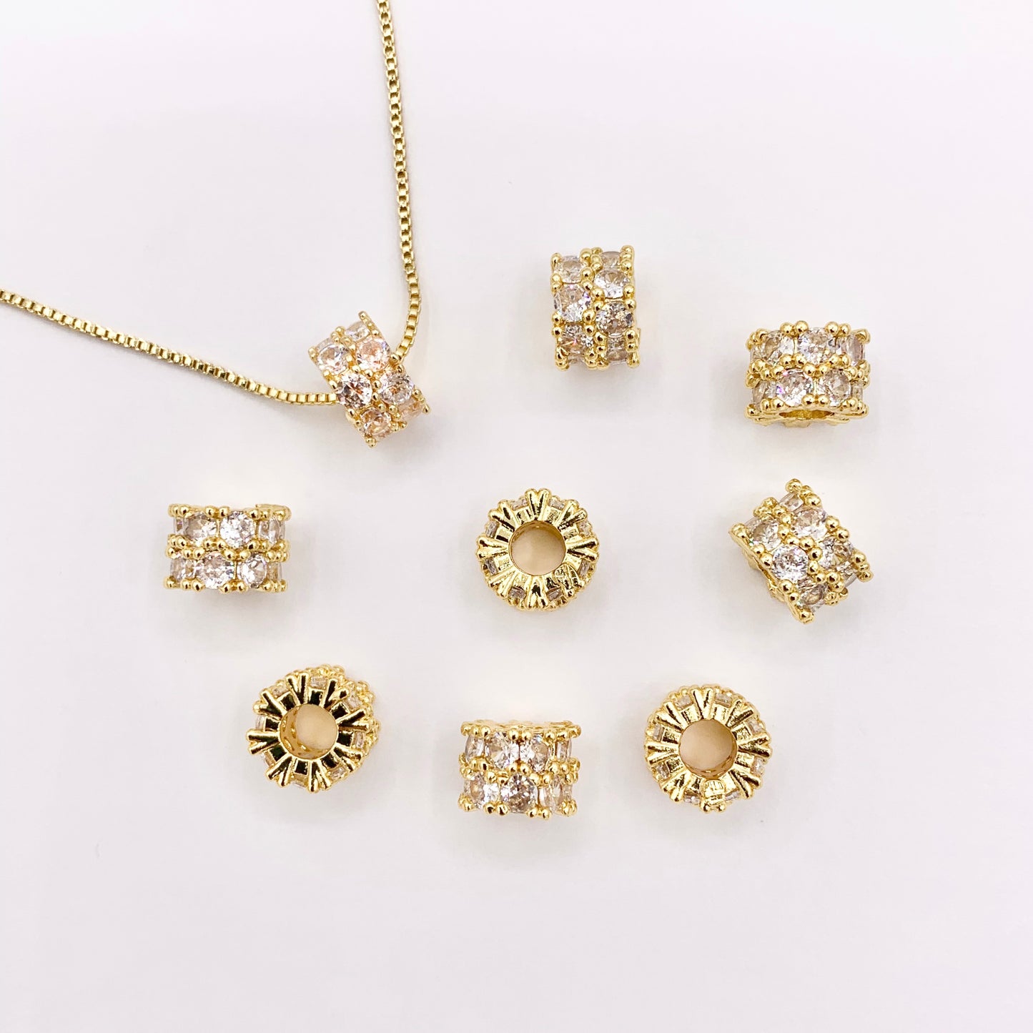 Baguette Spacer Beads | Real Gold 18K Plated Micro CZ Pave Tiny Barrel Space Beads Over Brass for Jewelry Making 10 PCS