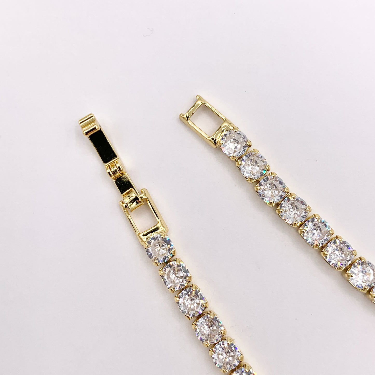 Delicate 18K Gold Plated Dainty Minimalist Fancy Tennis Rhinestone Cup Chain Bracelet 3 PCS