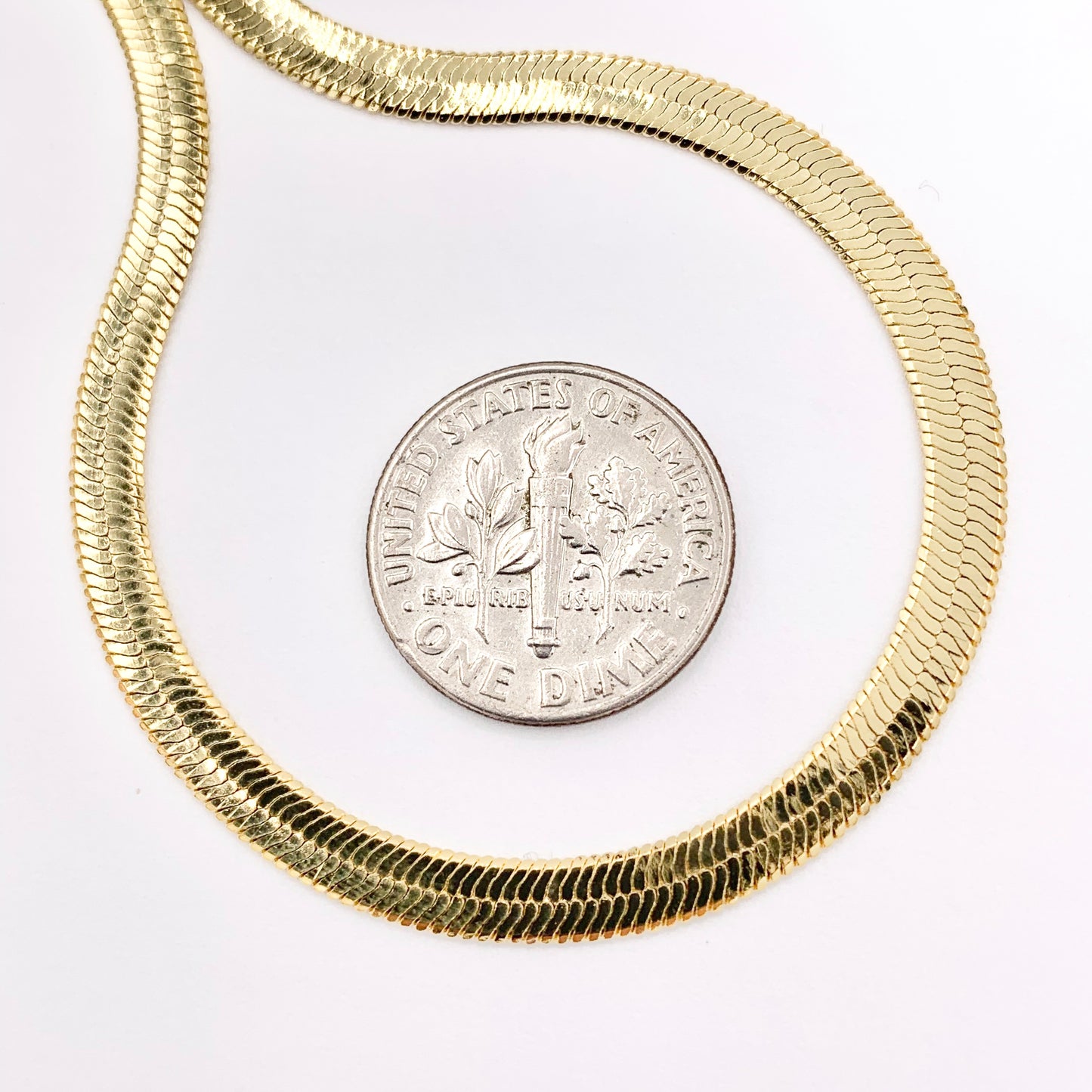 Herringbone Flat Step Cut Snake Chain Bracelets 7" with 1.2" Extension in 18K Gold Plated Copper 5 PCS