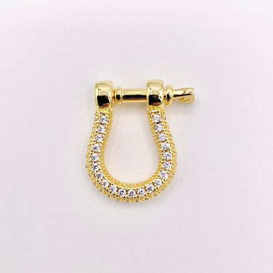 Horseshoe Carabiner Screw Clasps in 18K Gold Plated Copper With CZ Pave  5 PCS