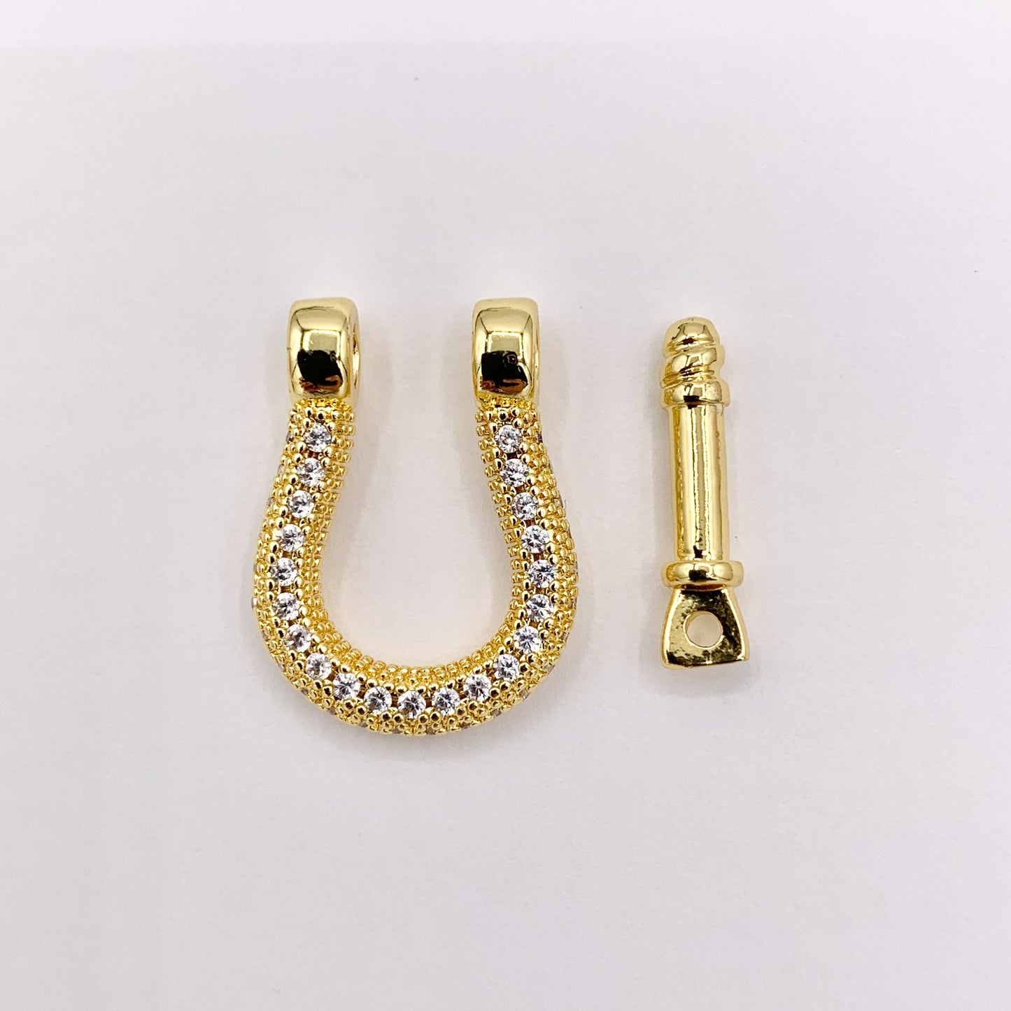 Horseshoe Carabiner Screw Clasps in 18K Gold Plated Copper With CZ Pave  5 PCS
