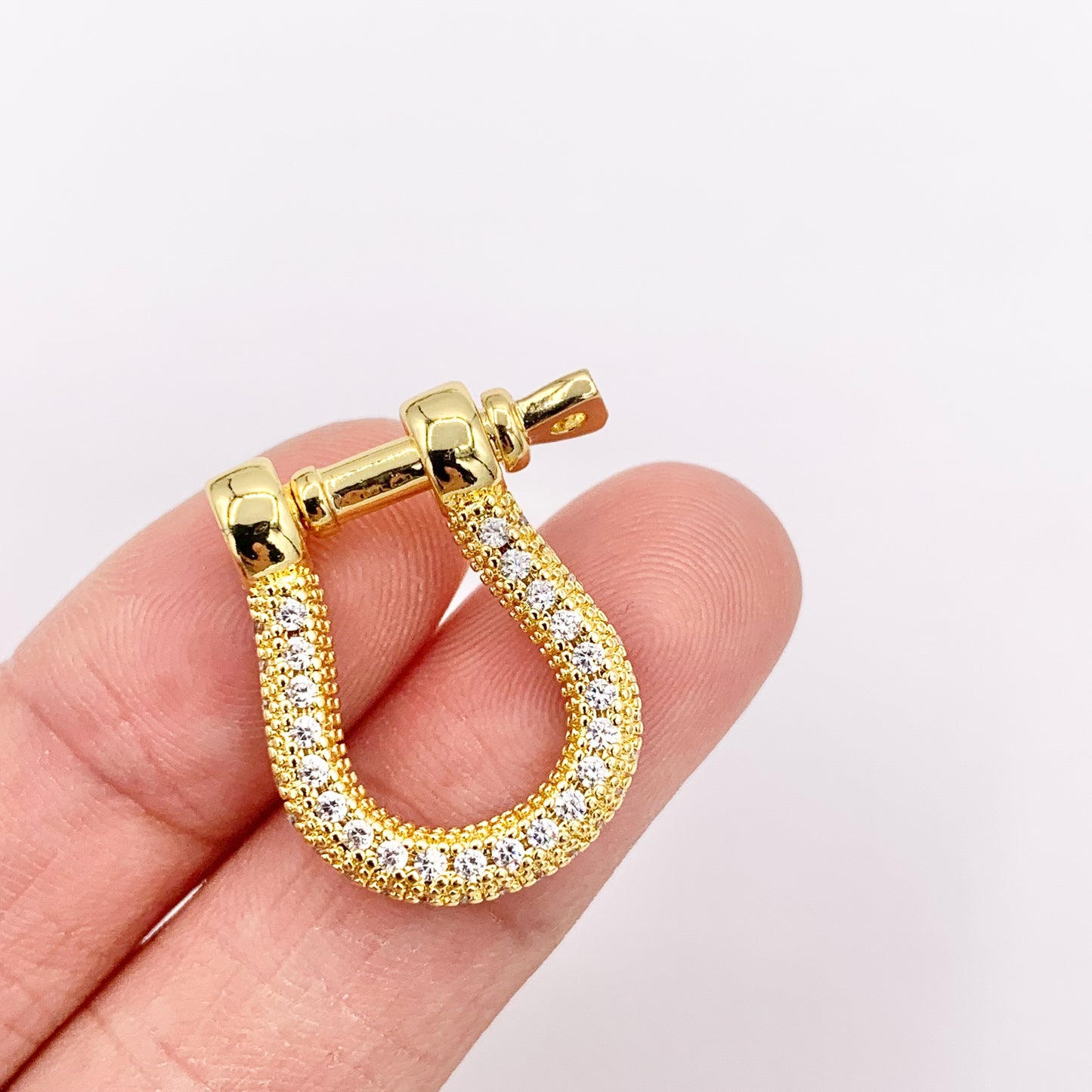 Horseshoe Carabiner Screw Clasps in 18K Gold Plated Copper With CZ Pave  5 PCS