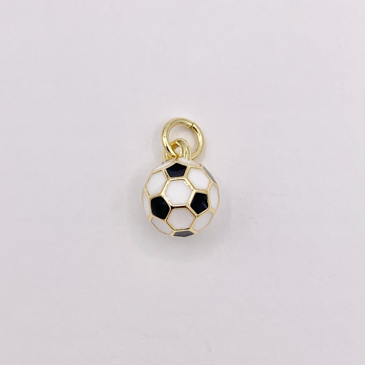 7-8mm Black & White Enamel Soccer Charms 3D Sports Ball Charms in 18K Gold Plated Over Copper 8 PCS