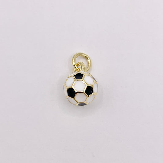 7-8mm Black & White Enamel Soccer Charms 3D Sports Ball Charms in 18K Gold Plated Over Copper 8 PCS