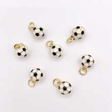 Cargar imagen en el visor de la galería, 7-8mm Black &amp; White Enamel Soccer Charms 3D Sports Ball Charms in 18K Gold Plated Over Copper 8 PCS

