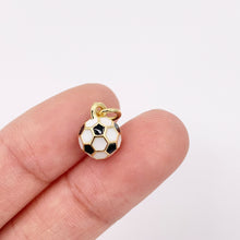 Cargar imagen en el visor de la galería, 7-8mm Black &amp; White Enamel Soccer Charms 3D Sports Ball Charms in 18K Gold Plated Over Copper 8 PCS
