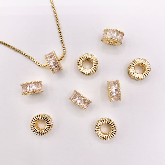 7-8mm Baguette Spacer Beads | Real Gold 18K Plated Micro CZ Pave Tiny Tube Space Beads Over Brass for Jewelry Making 10 PCS