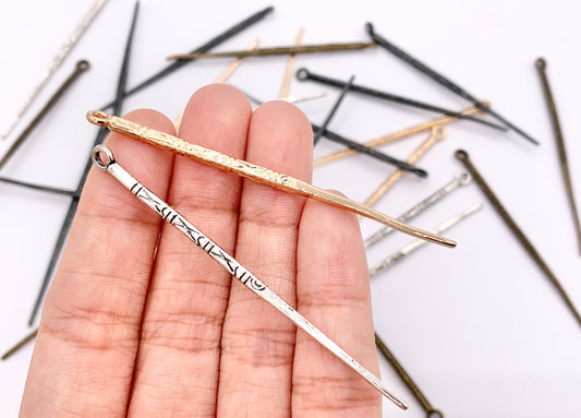 66mm/2.5 inches Pewter Carved Stick Pendants Thin Long Stick Charm Bulk Order in Gold, Silver, Brass and Gunmetal 20 PCS