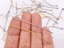 Load image into Gallery viewer, 50mm/2 inches Pewter Eye Pins Beading Headpins with Loop Gauge 22 Bulk Order in Gold, Silver, Brass and Copper 125G
