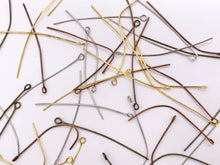 Load image into Gallery viewer, 50mm/2 inches Pewter Eye Pins Beading Headpins with Loop Gauge 22 Bulk Order in Gold, Silver, Brass and Copper 125G
