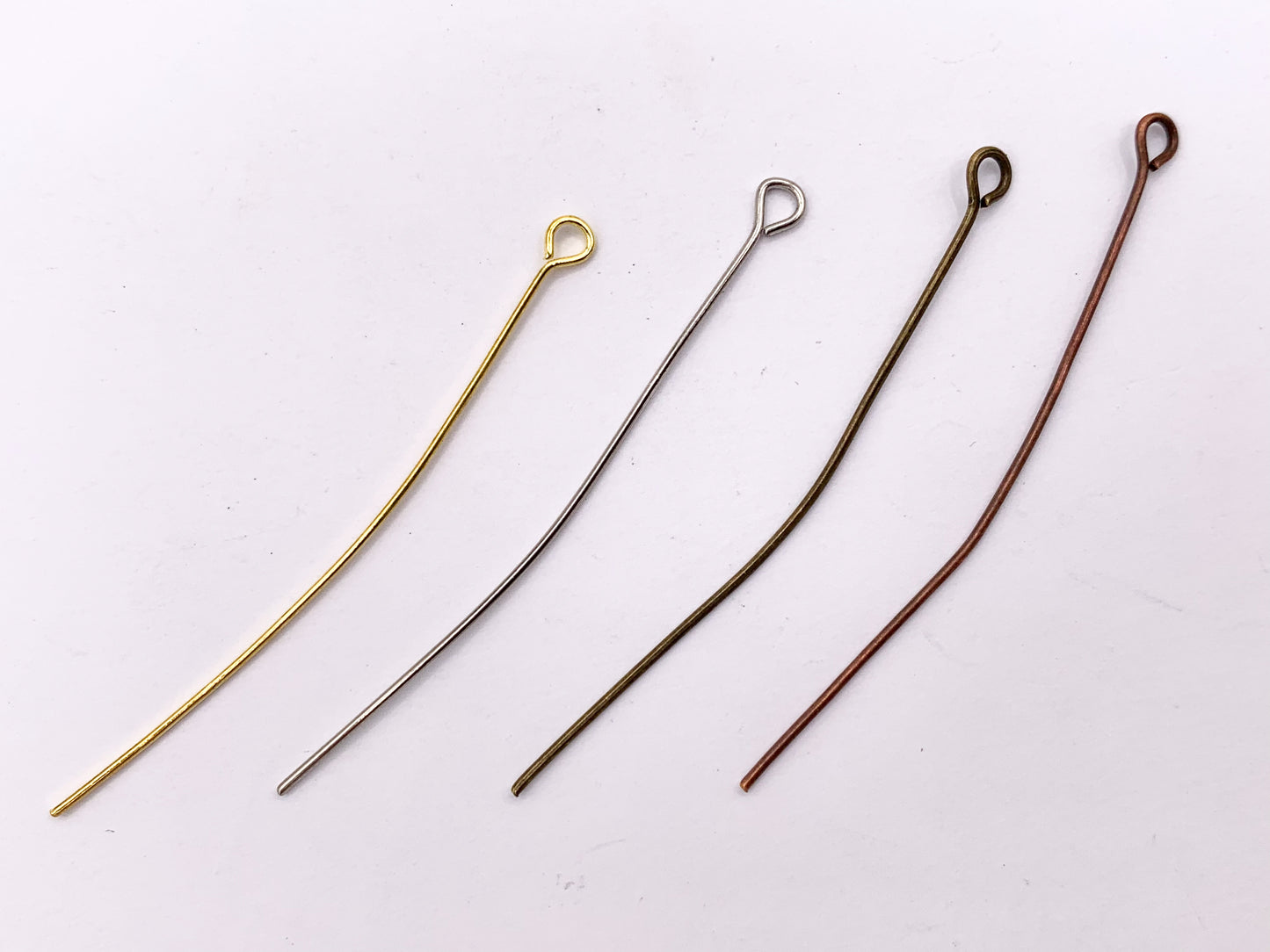 50mm/2 inches Pewter Eye Pins Beading Headpins with Loop Gauge 22 Bulk Order in Gold, Silver, Brass and Copper 125G
