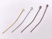 Load image into Gallery viewer, 50mm/2 inches Pewter Eye Pins Beading Headpins with Loop Gauge 22 Bulk Order in Gold, Silver, Brass and Copper 125G
