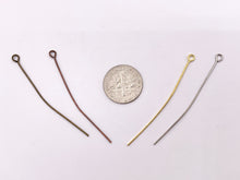 Load image into Gallery viewer, 50mm/2 inches Pewter Eye Pins Beading Headpins with Loop Gauge 22 Bulk Order in Gold, Silver, Brass and Copper 125G
