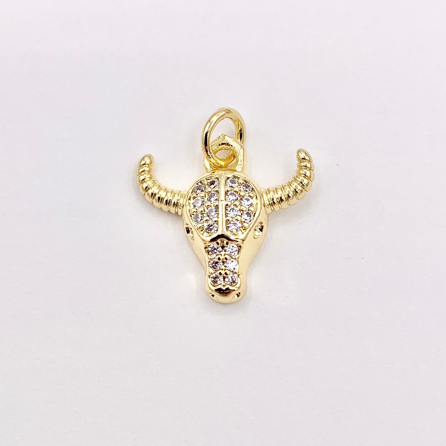 15x14mm Long Horn Steer Head Pendants High Quality Tiny Bull Head Charms in 18K Gold Plated Copper 10 PCS