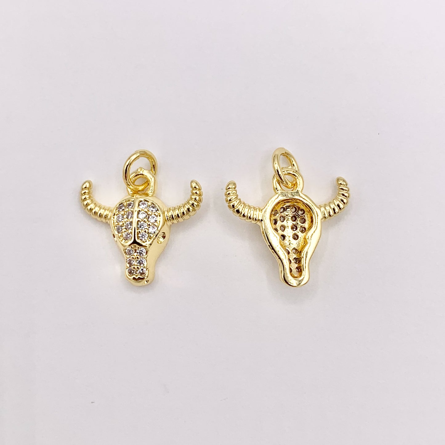 15x14mm Long Horn Steer Head Pendants High Quality Tiny Bull Head Charms in 18K Gold Plated Copper 10 PCS
