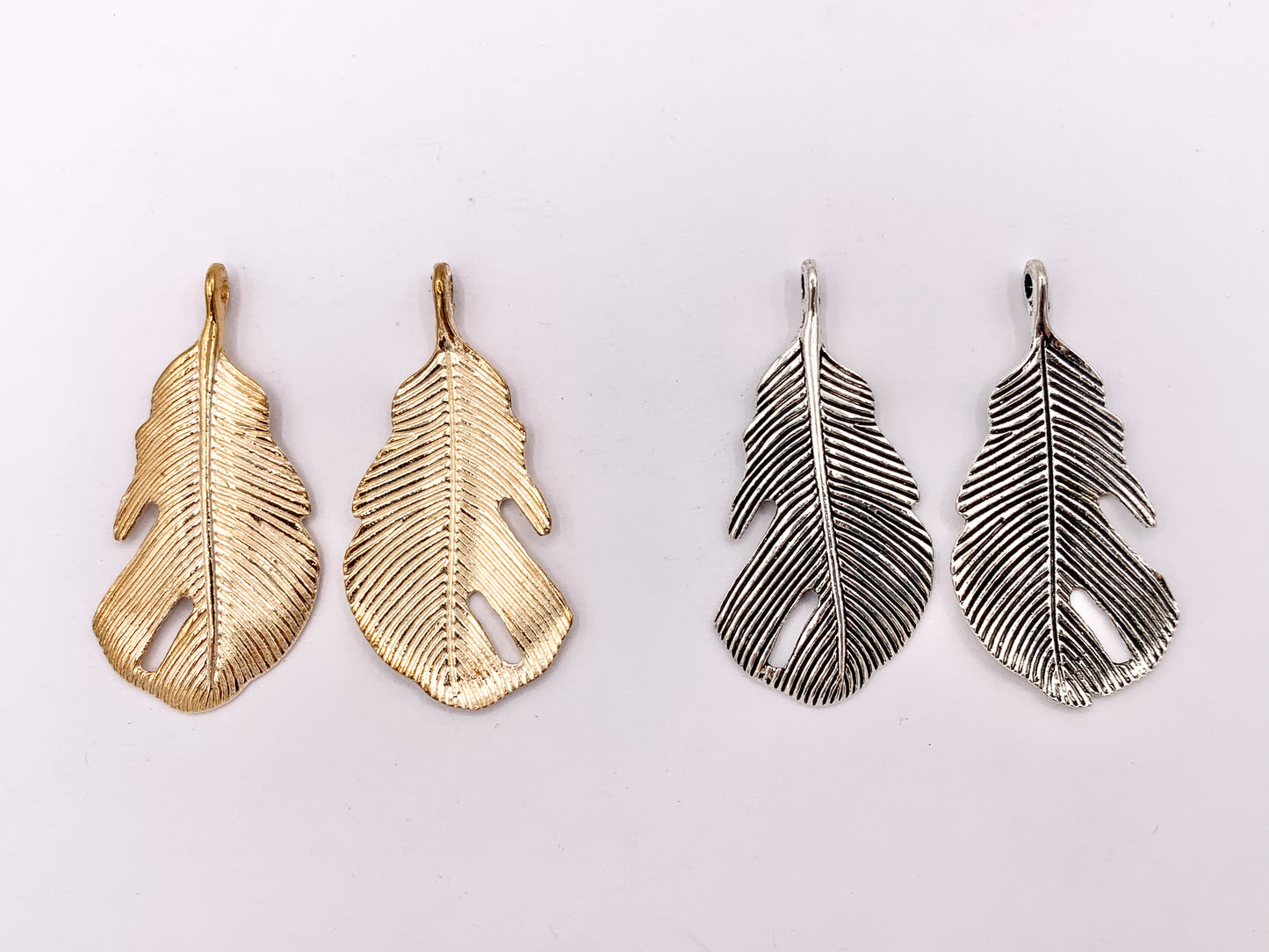 22x43mm Pewter Curved Leaf Pendants Bulk Order in Rosy Gold, Silver, Brass, Copper and Patina