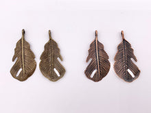 Load image into Gallery viewer, 22x43mm Pewter Curved Leaf Pendants Bulk Order in Rosy Gold, Silver, Brass, Copper and Patina
