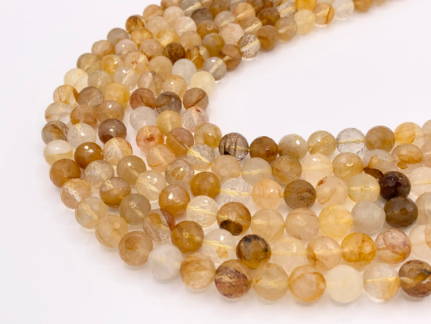Natural Yellow Hematoid Quartz Round Faceted Hand Cut Natural Stone Beads 8mm 10mm 12mm Around 15"