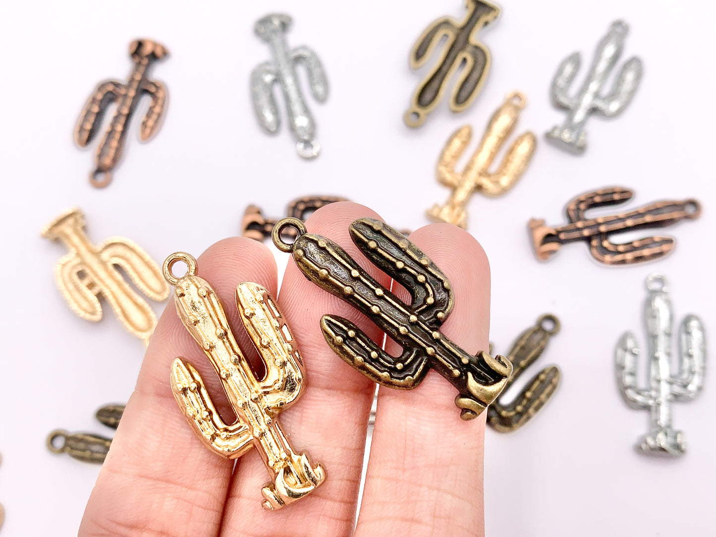 13x28mm Pewter Cactus Pendants Bulk Order in Rosy Gold, Silver, Brass, Copper 125 Grams