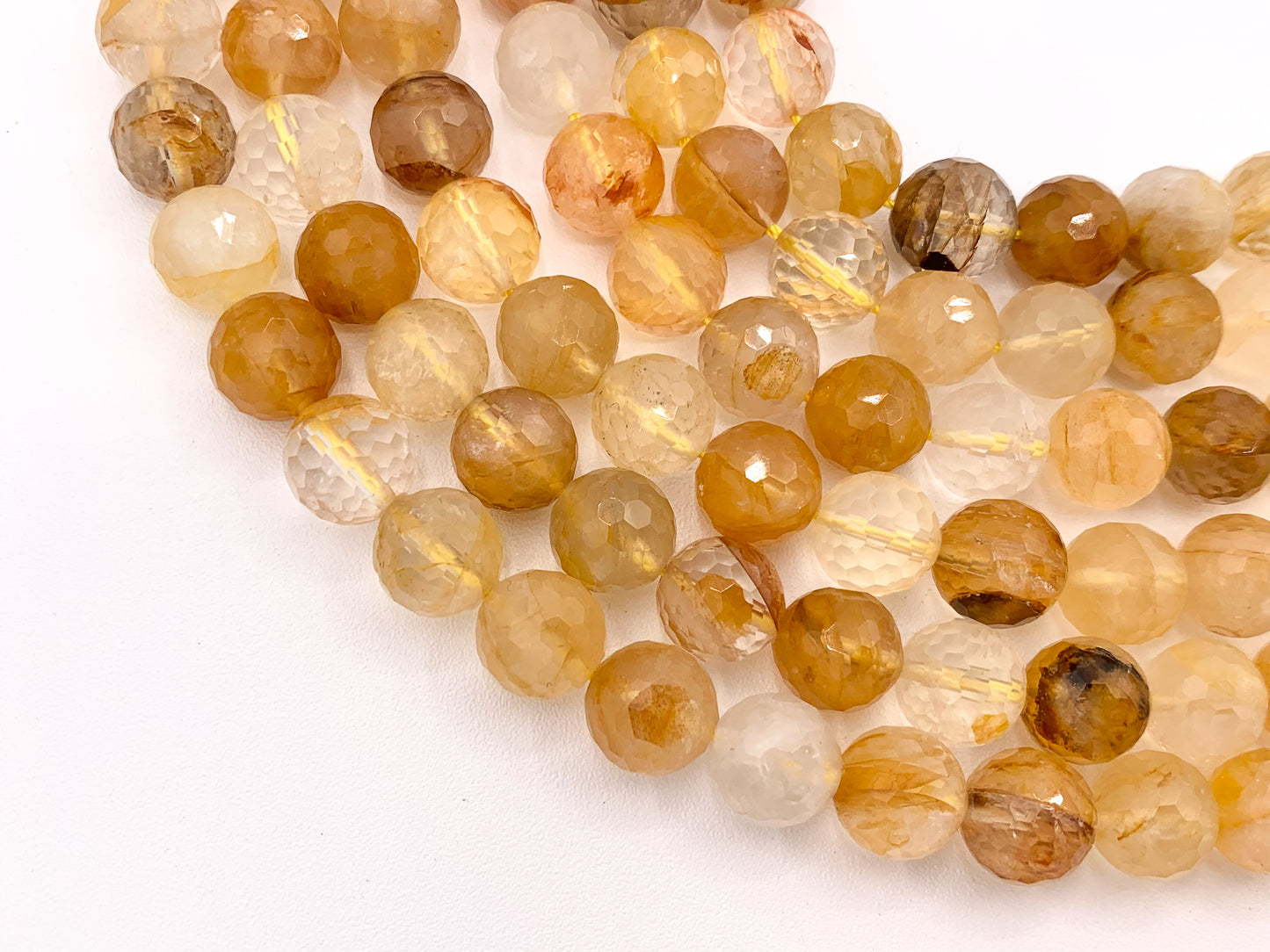 Natural Yellow Hematoid Quartz Round Faceted Hand Cut Natural Stone Beads 8mm 10mm 12mm Around 15"
