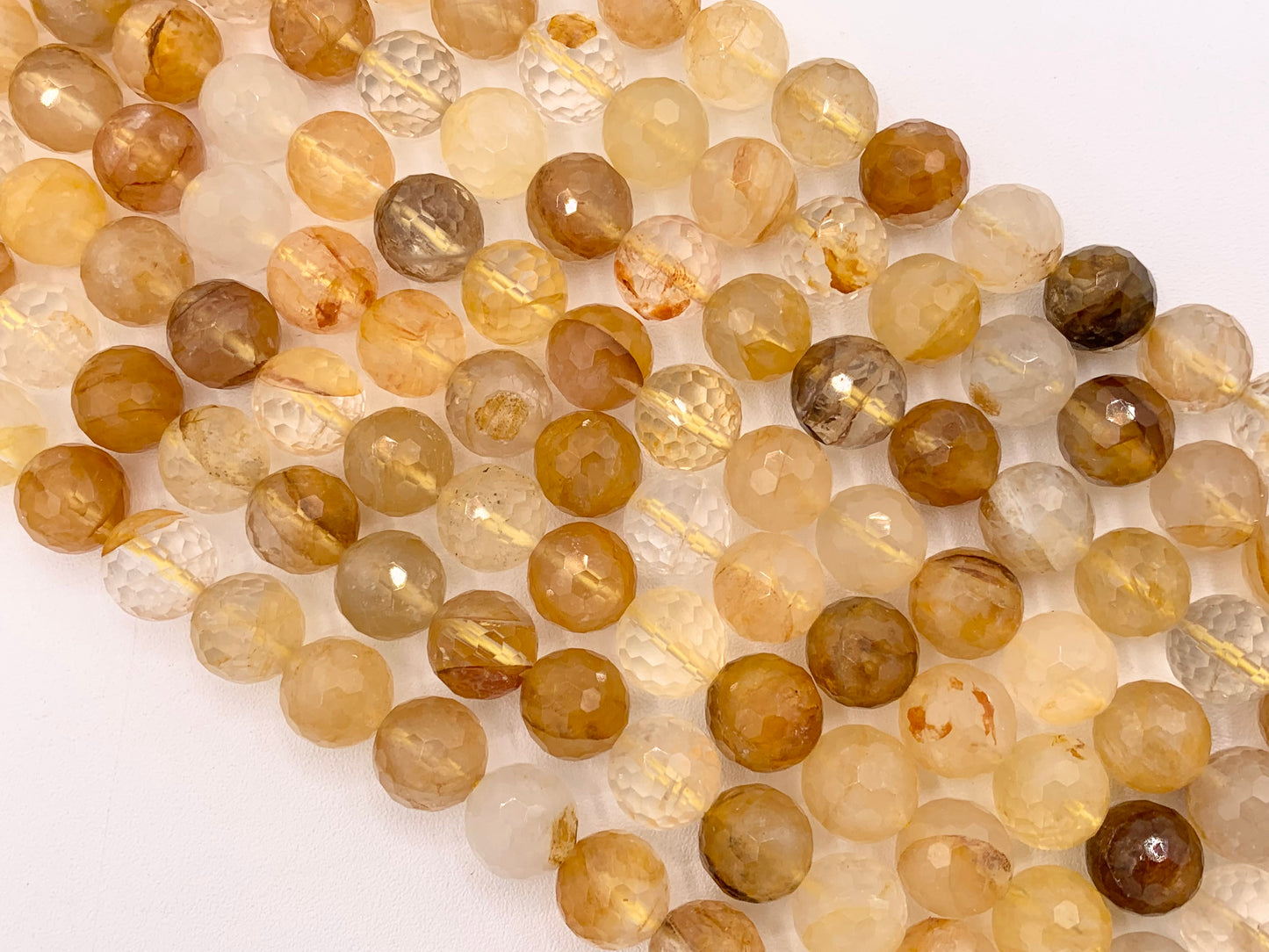 Natural Yellow Hematoid Quartz Round Faceted Hand Cut Natural Stone Beads 8mm 10mm 12mm Around 15"