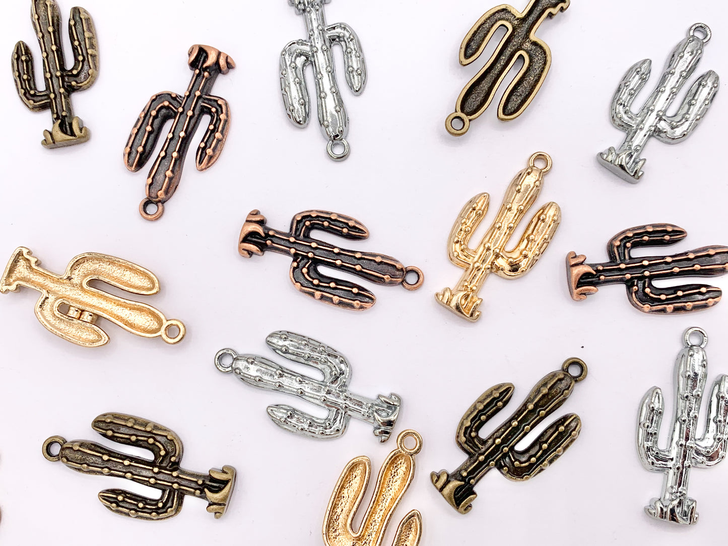 13x28mm Pewter Cactus Pendants Bulk Order in Rosy Gold, Silver, Brass, Copper 125 Grams