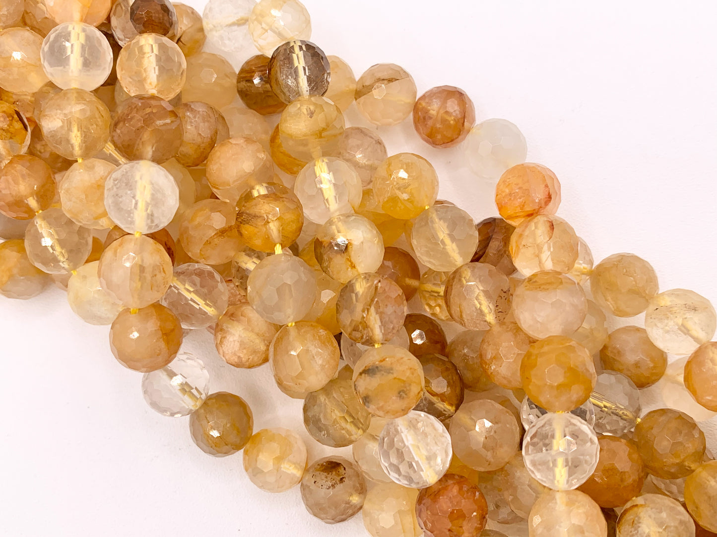 Natural Yellow Hematoid Quartz Round Faceted Hand Cut Natural Stone Beads 8mm 10mm 12mm Around 15"