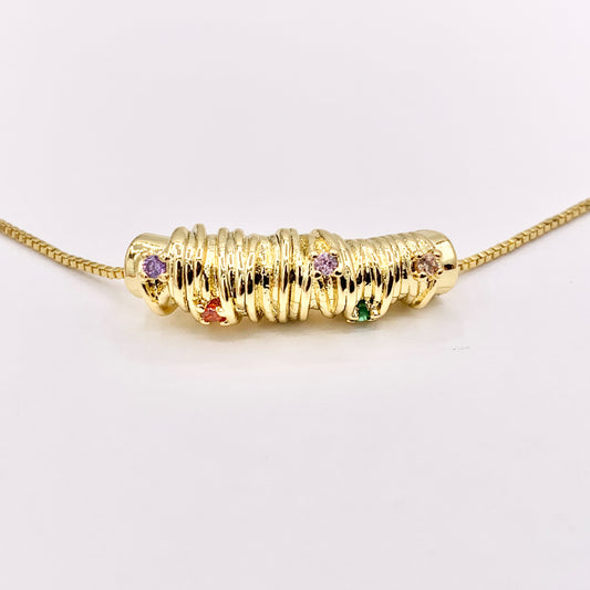 1" Long Etched Tube Cylinder Beads with Colorful CZ Pave in Real 18K Gold Plated Over Brass For Jewelry Making/Designs 8 PCS