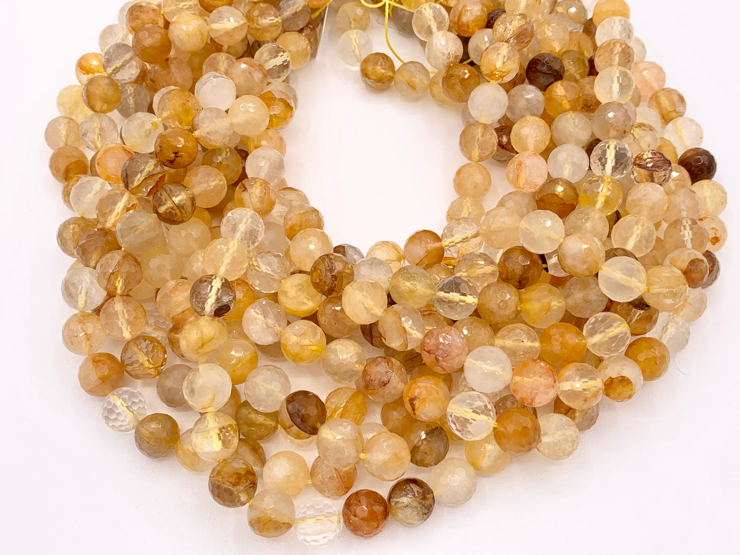 Natural Yellow Hematoid Quartz Round Faceted Hand Cut Natural Stone Beads 8mm 10mm 12mm Around 15"