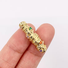 Cargar imagen en el visor de la galería, 1" Long Etched Tube Cylinder Beads with Colorful CZ Pave in Real 18K Gold Plated Over Brass For Jewelry Making/Designs 8 PCS
