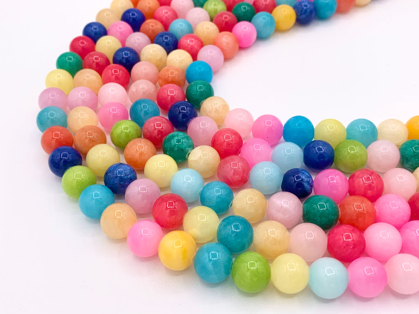 Colorful Dyed Jade Round Smooth Shiny Natural Stone Beads Beautiful Mixed Candy Color Beads 6mm 8mm 10mm 12mm Around 15"