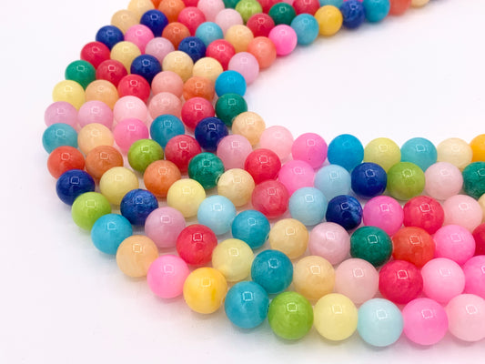 Colorful Dyed Jade Round Smooth Shiny Natural Stone Beads Beautiful Mixed Candy Color Beads 6mm 8mm 10mm 12mm Around 15"
