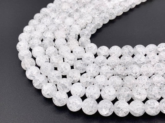 Natural Crackle Clear Quartz Round Smooth Shiny Beads Healing Crystalline Gemstone 4mm 6mm 8mm 10mm 12mm Around 15"