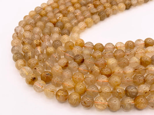 Grade AAA Natural Gold Rutilated Quartz Round Smooth Beads 5mm 6mm 7-8mm 9mm 10mm Around 15"