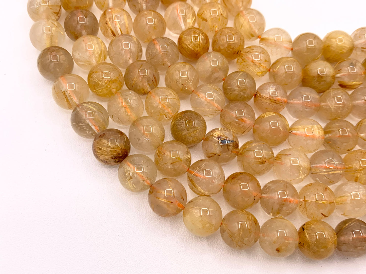 Grade AAA Natural Gold Rutilated Quartz Round Smooth Beads 5mm 6mm 7-8mm 9mm 10mm Around 15"
