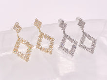 Load image into Gallery viewer, Diamond Shape Luxury Baguette CZ Pave Earrings in 18k Gold and Silver Over Copper 2 Pairs
